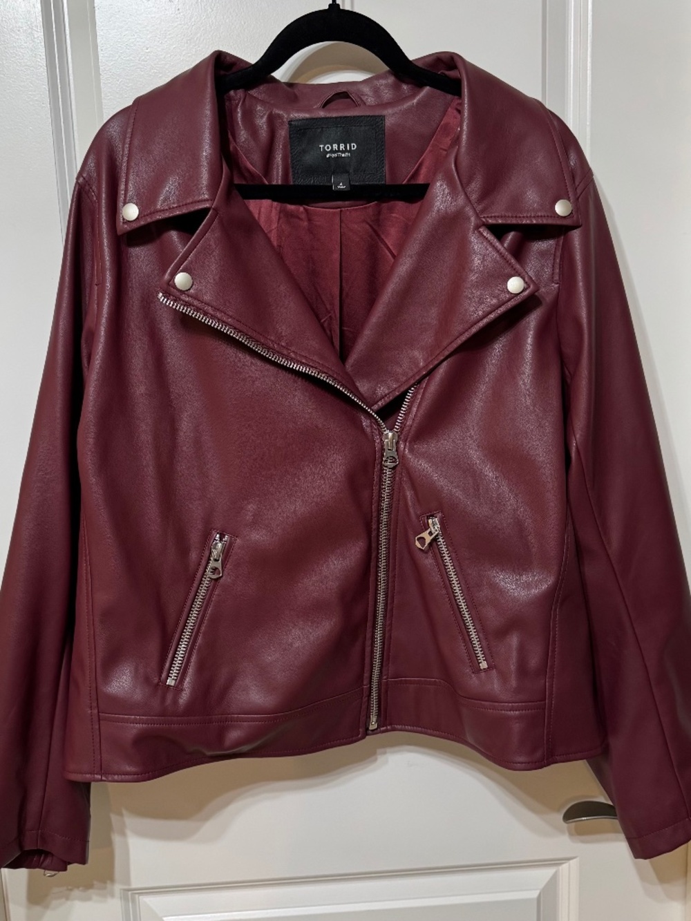 Torrid Size 4 Burgundy Faux Leather Moto Jacket Plus Size 26 28